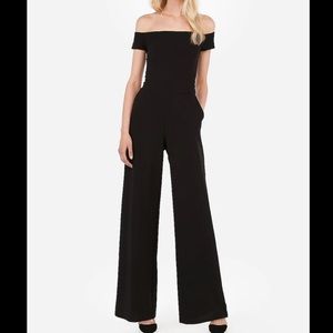 EXPRESS OFF THE SHOULDER WIDE LEG JUMPSUIT - Black